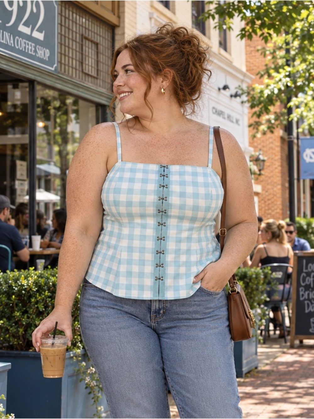 Torrid Teal White Gingham Hook & Eye Fit Flare Crop Top Size 0 L 12 NEW